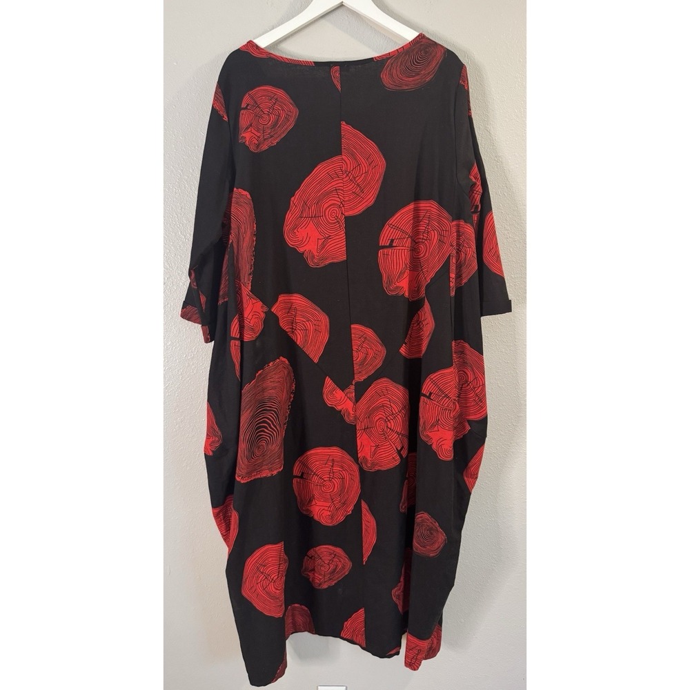 Lagenlook Black Red Cotton Cocoon Balloon Dress Artsy Avant Garde XL - Picture 4 of 6